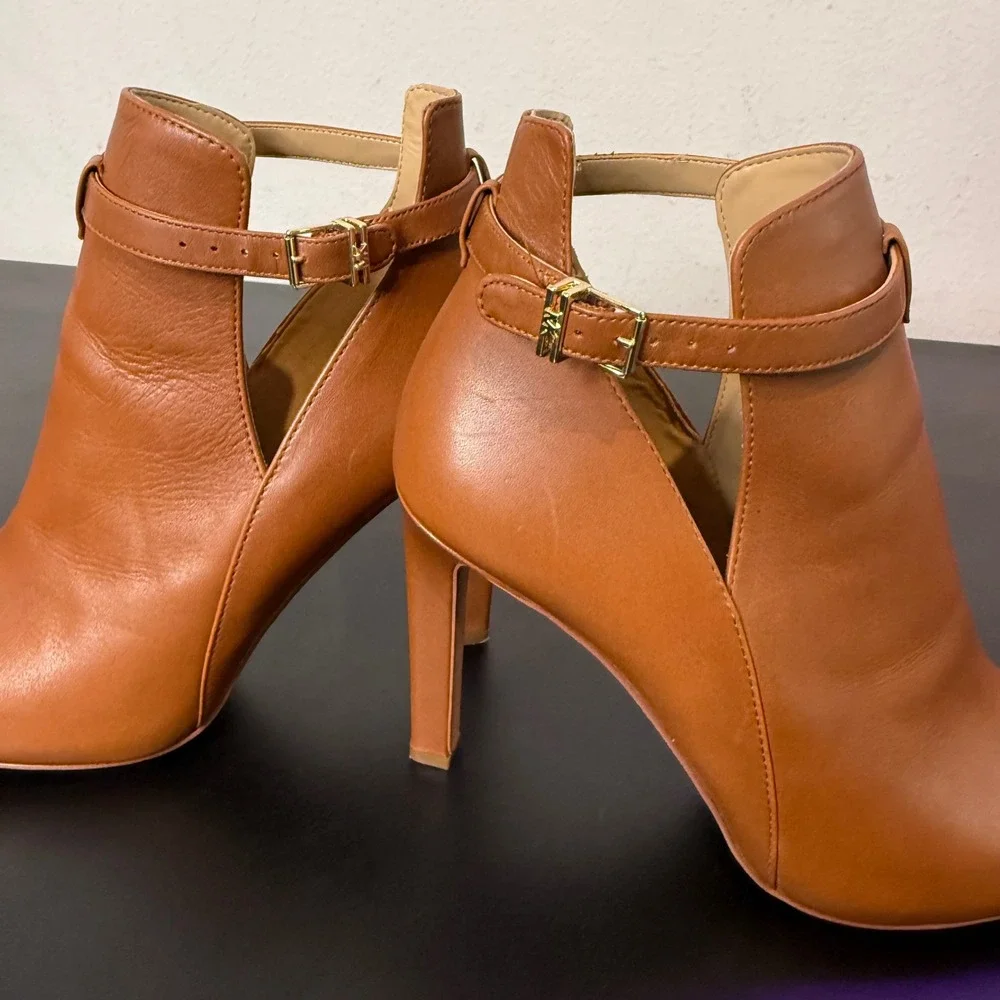 Michael Kors Brown Leather Open Toe High Heel Ankle Bootie Size 9.5 Lawson